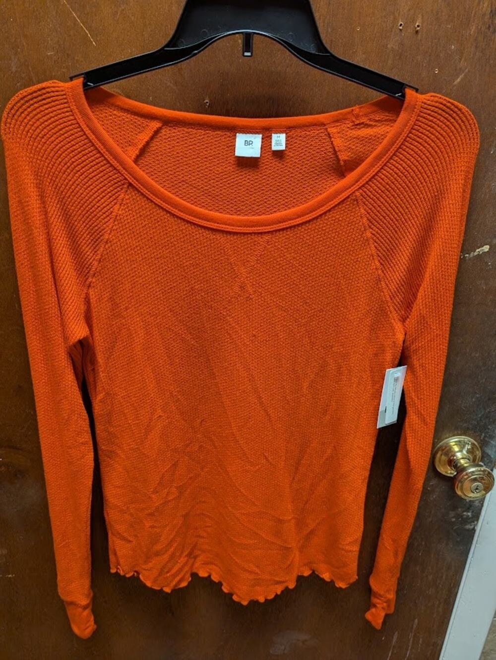 BP. Thermal Long Sleeve Lettuce Edge Crew T-Shirt Top layering Red MEDIUM